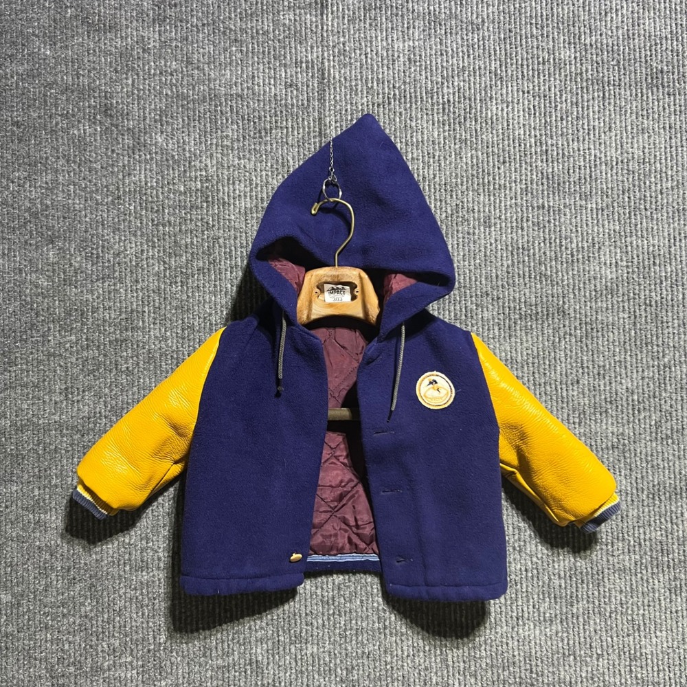 Vintage Varsity Jacket‎ Kids 2T Blue Yellow Hooded Letterman Football Notre Dame